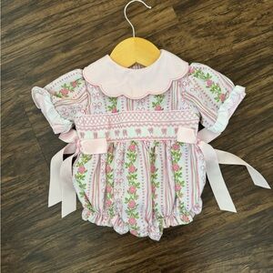 The Smocked Flamingo Floral Pink Baby Romper Newborn